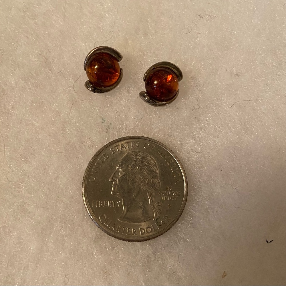 EARRINGS AMBER STERLING SILVER 925 POST STUD PIERCED ROUND 2.5 g